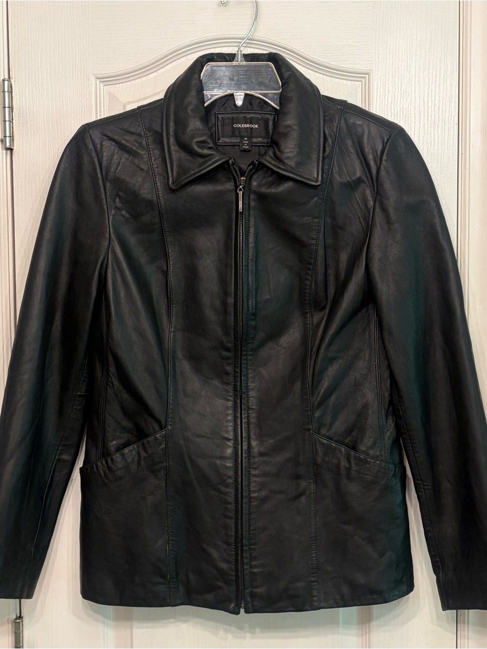 Black Leather Zip-Front Women's Jacket